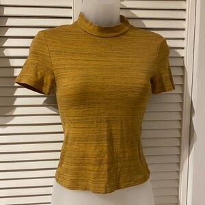 American Apparel Yellow and Black Short Sleeve mock neck Tee